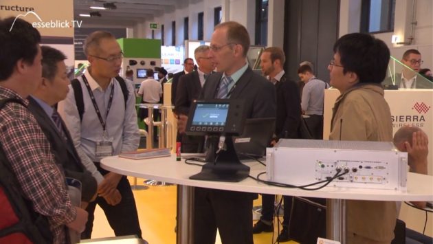 see messeblick.TV intro at 00:51 CTO Dr. Andreas Lehner explaining the train collision avoidance system to the audience at InnoTrans 2016